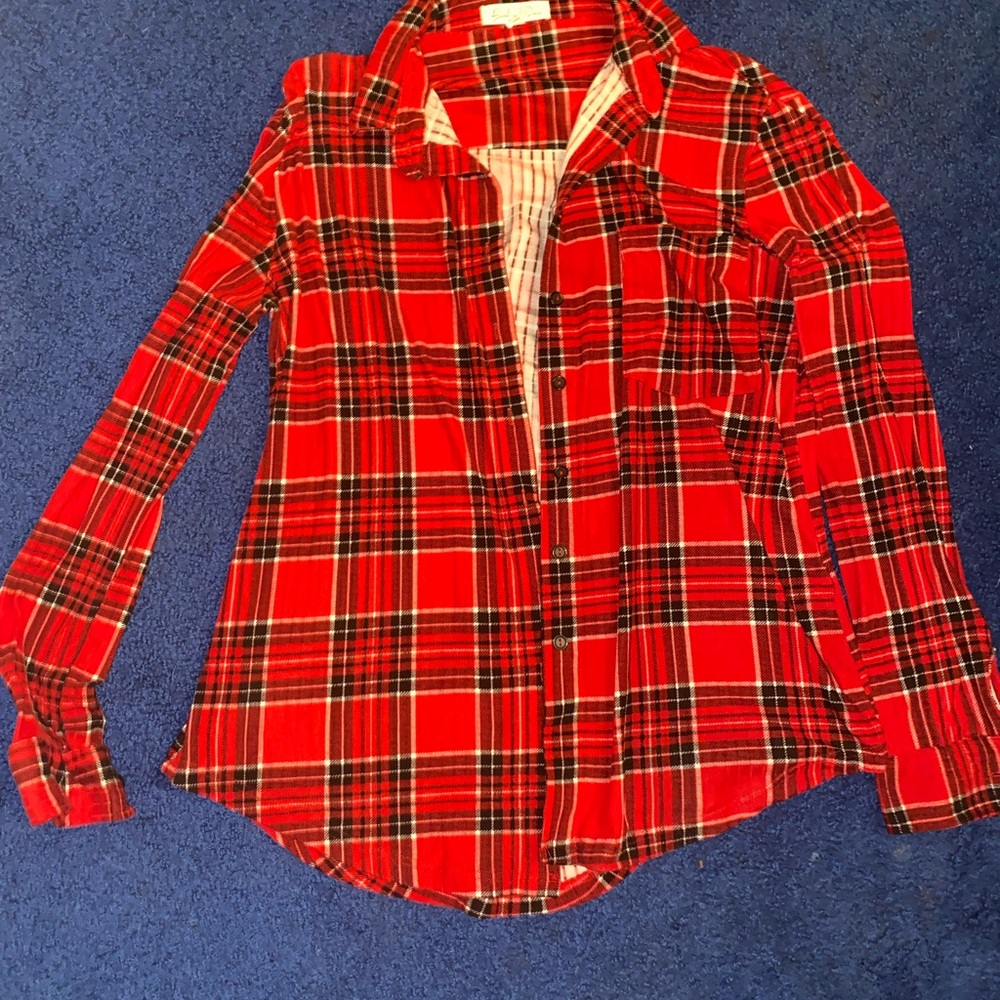 Women's Red Plaid Button Down Shirt